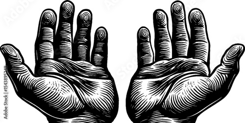 Mystical spirals in open hands illustration for spiritual and artistic designs