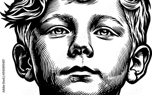 Mysterious ghostly child illustration with empty stare