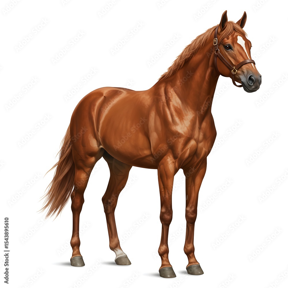 Naklejka premium Realistic horse in white background, and a thoroughbred horse standing against a white background