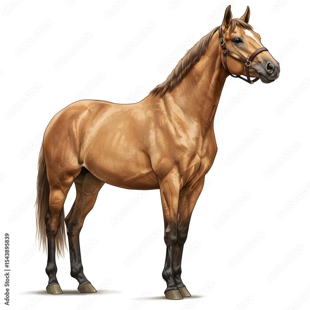 Obraz premium Realistic horse in white background, and a thoroughbred horse standing against a white background