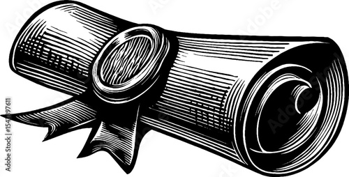 Vintage rolled scroll with wax seal and ribbon for historical design and invitations