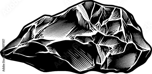 Natural stone with embedded ruby illustration in black and white