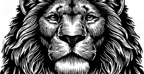 Intricate black and white lion head sculpture from ancient ruined temple