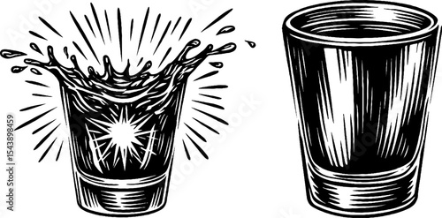 Dramatic shot glass splash in black and white for creative design projects