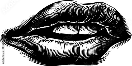 Black and white silhouette of lips whispering concept in abstract art design