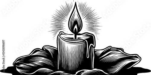 Elegant candle glow with tall flame and melting wax for calming decor