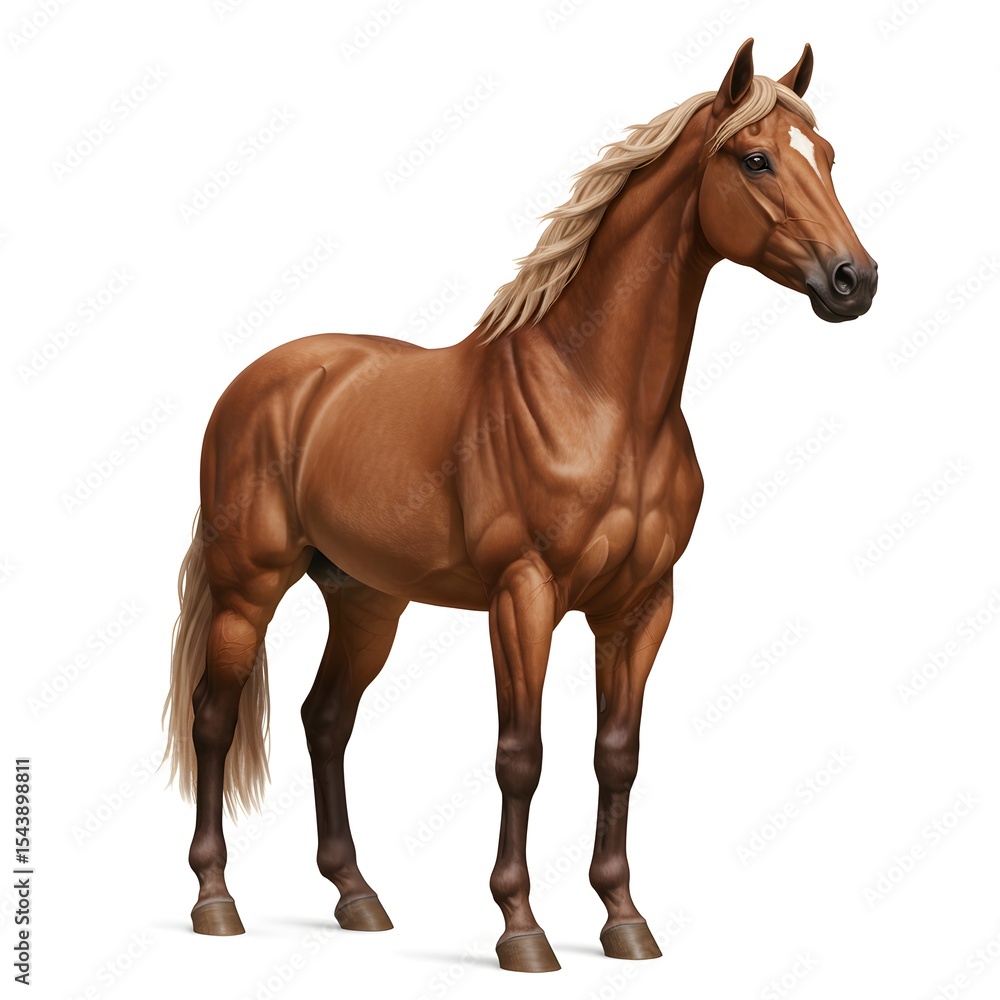Obraz premium Realistic horse in white background, and a thoroughbred horse standing against a white background