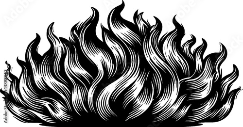 Black and white woodcut of match in flames depicting intensity and contrast