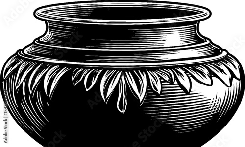 Black and white burial urn with patterned rim design for historical display