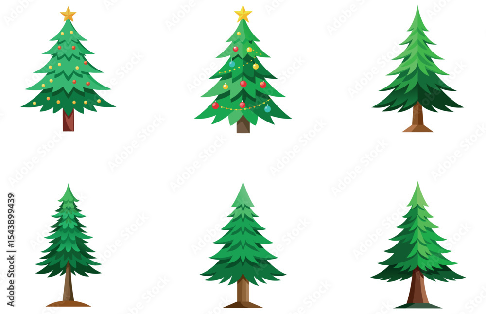 Fototapeta premium Pine Trees Vector Designs Set Minimalist Flat Evergreen Forest Illustrations