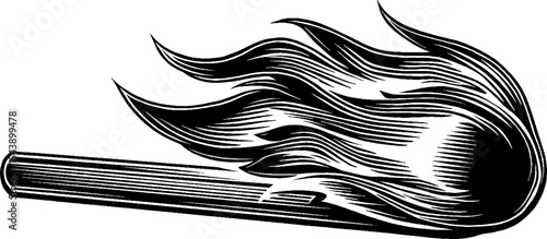 Smoking matchstick with glowing ember on black and white background