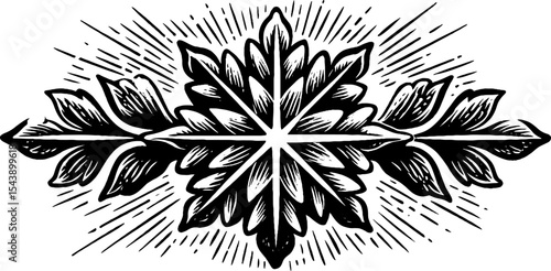 Intricate snowflake design with flurries for winter-themed art and decor