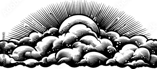 Black and white illustration of a snowy winter scene with large flake flurries