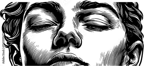 Gratitude expression with closed eyes in black and white design