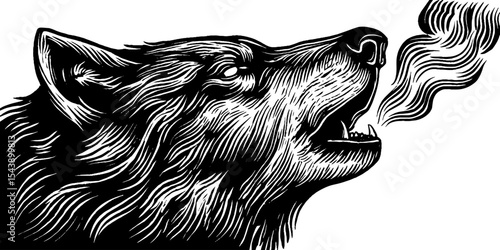 Mystical wolf spirit with glowing eye and smoke trail illustration for nature and fantasy design