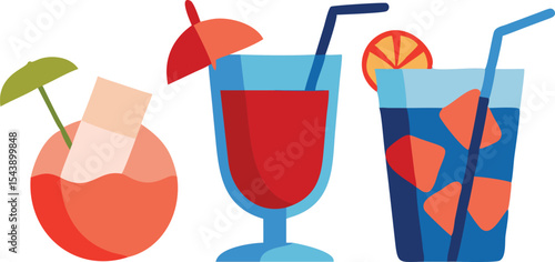 “Tropical Summer Cocktail Icon Set – Flat & Silhouette Drink Vectors”