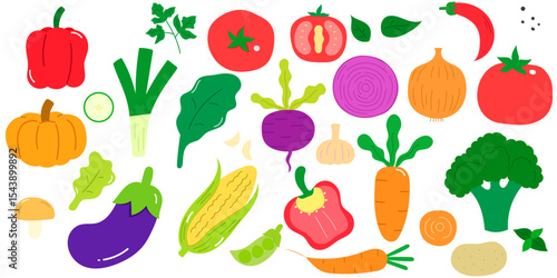 vegetable set in flat vector style for healthy food design