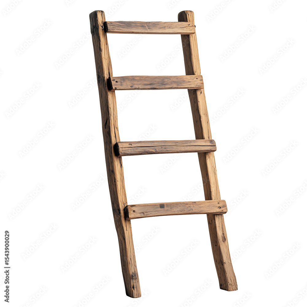 A rustic wooden ladder standing upright. Isolated on transparent white background, png
A rustic wooden ladder standing upright. Isolated on transparent white background, png