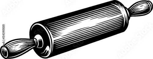 Black and white wooden rolling pin with handles design for kitchen art