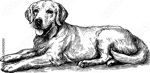 Detailed sketch of a playful golden retriever with wagging tail for pet lovers and decor