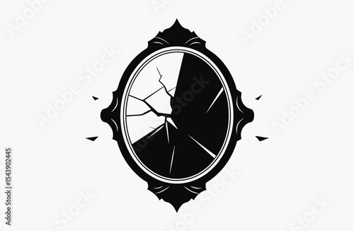 broken mirror silhouette, Broken mirror with ghostly reflection inside vector art illustration 