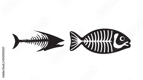 Set of fish icons. fish cartoon,black fish bone  and skeleton on  white background, vector illustration eps 10.