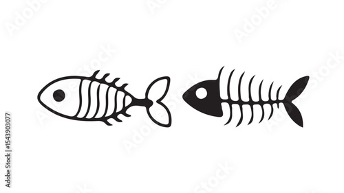 Set of fish icons. fish cartoon,black fish bone  and skeleton on  white background, vector illustration eps 10.