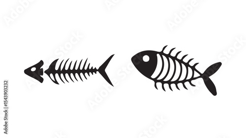 Set of fish icons. fish cartoon,black fish bone  and skeleton on  white background, vector illustration eps 10.