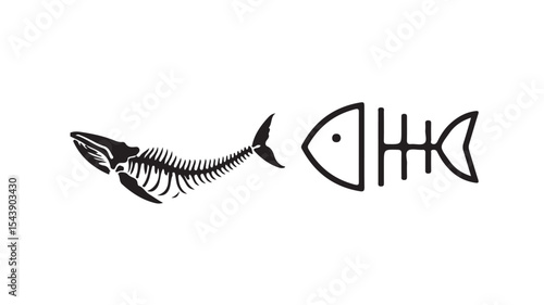 Set of fish icons. fish cartoon,black fish bone  and skeleton on  white background, vector illustration eps 10.