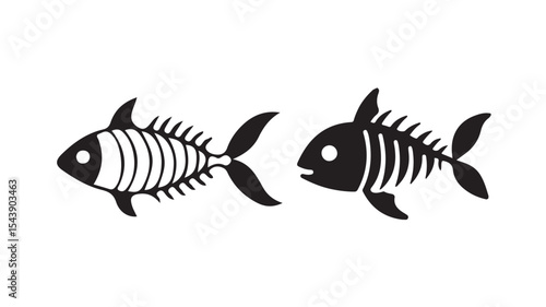 Set of fish icons. fish cartoon,black fish bone  and skeleton on  white background, vector illustration eps 10.