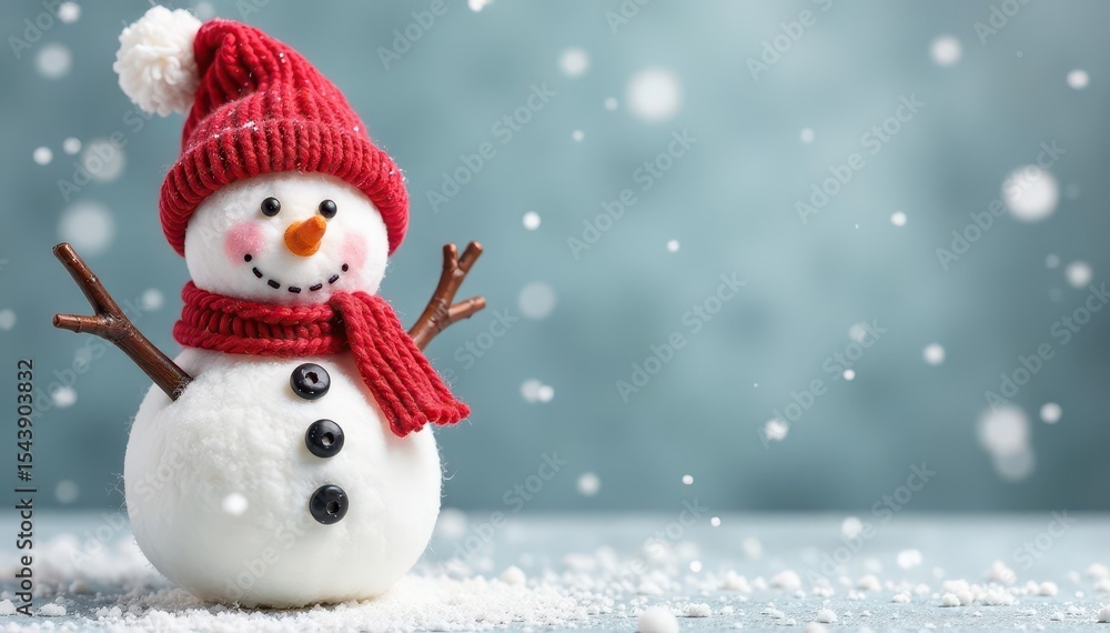 Fototapeta premium Adorable cotton snowman craft, festive winter design on grey , holiday decor, cotton balls, christmas craft