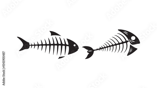 Fish bone silhouette icon, Fish bone symbol isolated on white backgrounds.  Vector illustration eps 10.