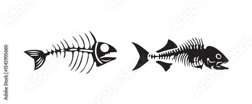 Fish bone silhouette icon, Fish bone symbol isolated on white backgrounds.  Vector illustration eps 10.