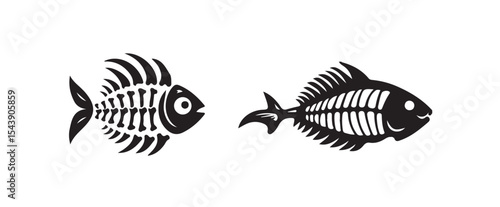 Fish bone silhouette icon, Fish bone symbol isolated on white backgrounds.  Vector illustration eps 10.