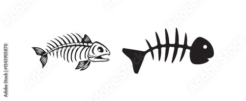 Fish Silhouette icon vector set isolated on white background, Fish bone icon. Fish bone cartoon icon,  Vector illustration eps 10.