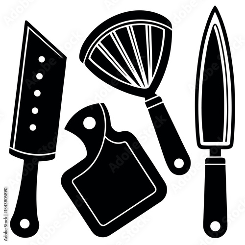 Kitchen utensil icons set isolated on white background