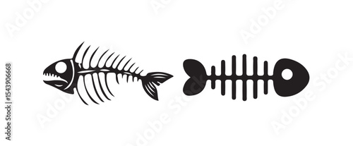 Fish icon set isolated on white background, fish skeleton icon. Fish bone symbol. Cats food sign. vector illustration eps 10.