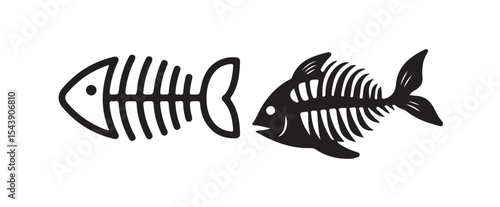 Fish icon set isolated on white background, fish skeleton icon. Fish bone symbol. Cats food sign. vector illustration eps 10.