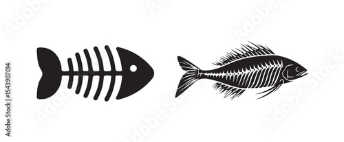 Fish icon set isolated on white background, fish skeleton icon. Fish bone symbol. Cats food sign. vector illustration eps 10.