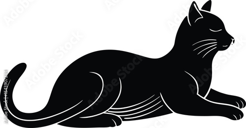 Relaxed sunbathing cat silhouette stretched out