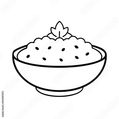 Veg pulao with peas and carrot in thin line drawing Vector illustration