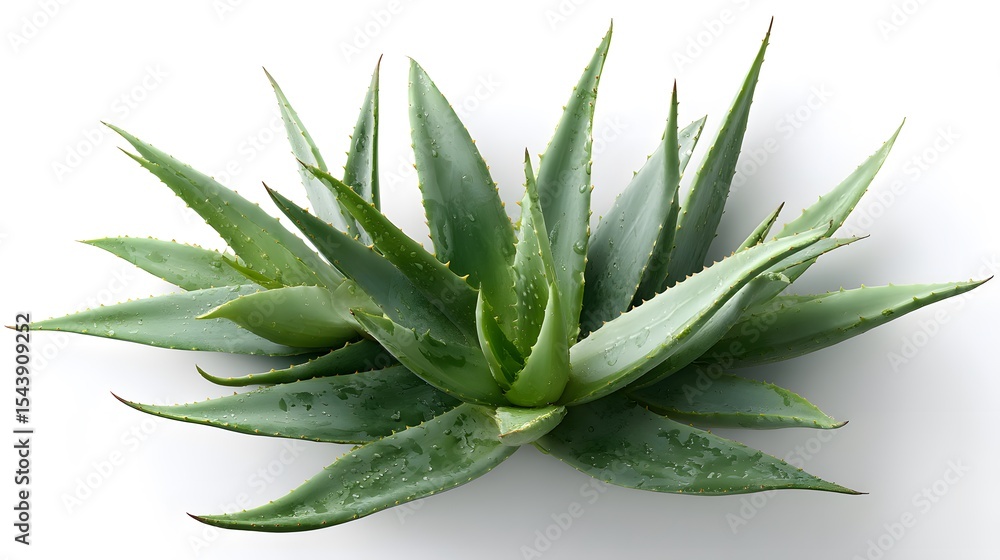 Fototapeta premium A close up of an aloe vera plant with water droplets on its leaves.