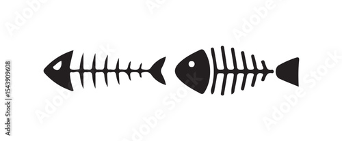 fish bone line art silhouette vector illustration of a fish