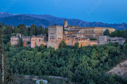 Albaicin, Province of Granada, Andalusia, Spain. Evening view of the Alhambra.