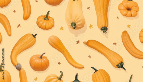 Vintage Botanical Gourds Illustration with Copy Space