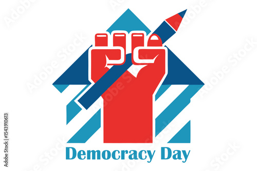 Bold Geometric Democracy Day Vector with Fist and Pencil Poster
