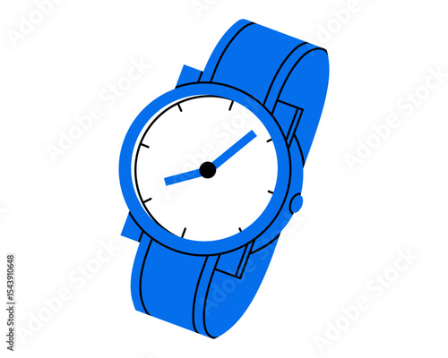 Hand drawn cute cartoon illustration of wrist watch. Flat vector time countdown device doodle. Hand accessory. Delay or be late sticker, icon. Time management. Deadline timer. Isolated.