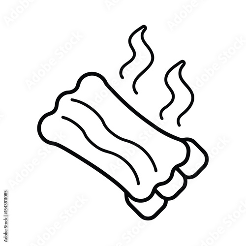 Smoky barbecue ribs rendered in expressive hand drawn outline illustration Vector illustration