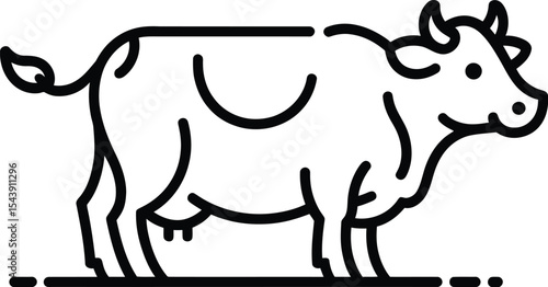 Illustration of a cow standing with black outline on a white background
