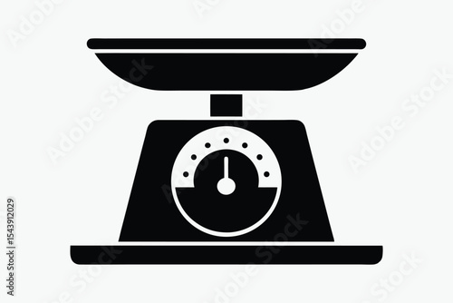 kitchen scale icon, cooking tool silhouette, black and white vector